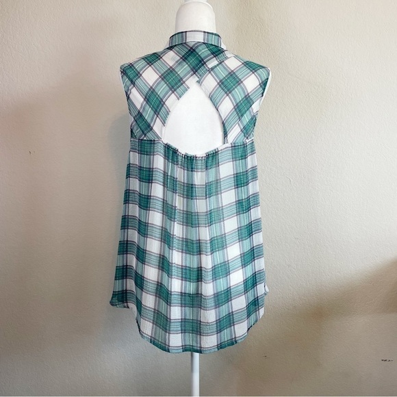 Jack By Steve Madden Barbi Top in Multi Plaid Green Sleeveless Button Front y2k - Picture 3 of 8